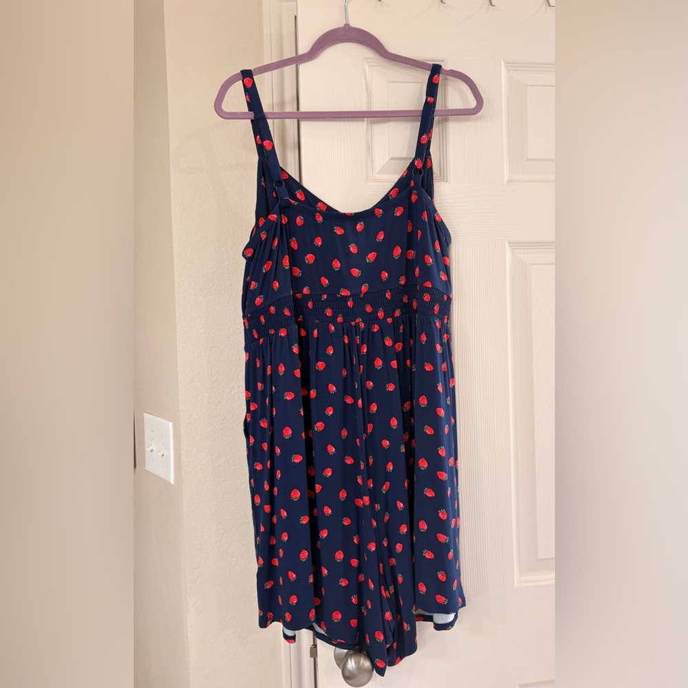 Navy Blue Strawberry Print Romper